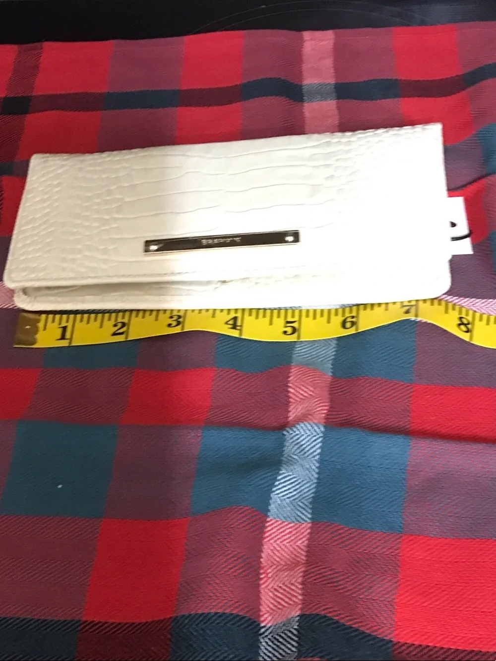 Brahmin White Croc-Embossed Foldover Clutch with Gold Plate